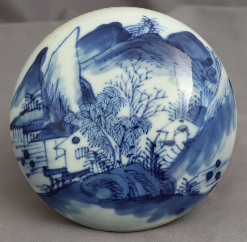 Chinese Qing Blue & White Porcelain Circular Scholar's Seal Paste Box