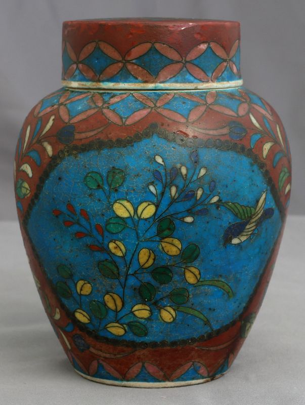 Japanese Meiji Totai Shippo Cloisonne Ceramic Tea Jar Cha-ire Yasuda