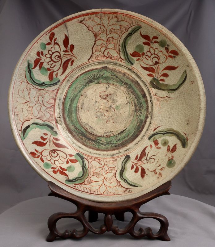 12" Chinese Ming Polychrome Zhangzhou Swatow Deep Dish Charger Bowl