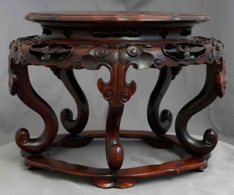 Large Chinese Republic Period Hardwood Carved Stand 11" Diameter